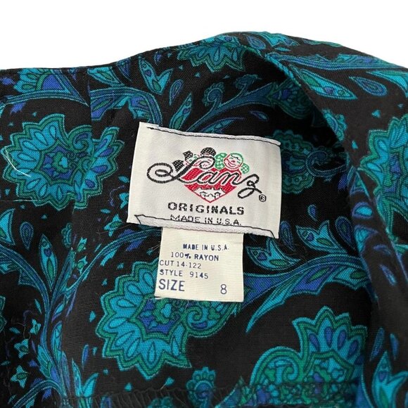 Vintage 70’s Lanz Originals Pleated Floral Paisley Print Midi Dress Secretary - Picture 4 of 8